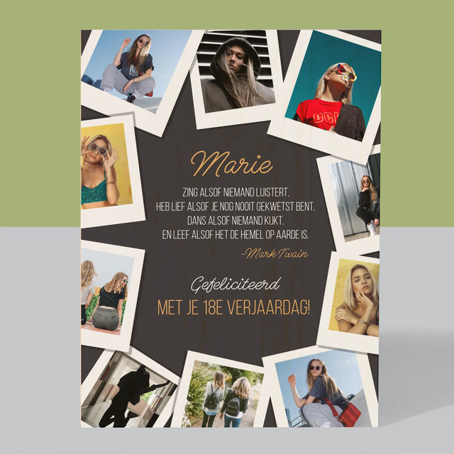 Fotocollage: Verjaardagswensen - Afdruk Op Hout (Verticaal)