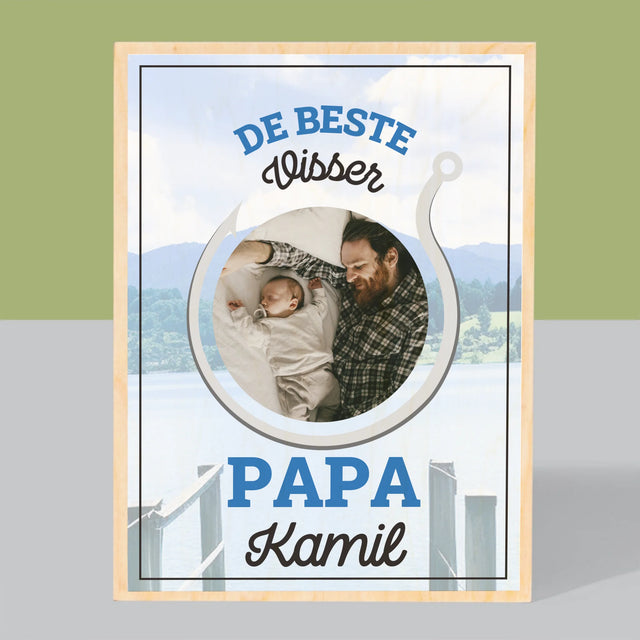 Foto En Handtekening: De Beste Visser Papa - Afdruk Op Hout (Verticaal)