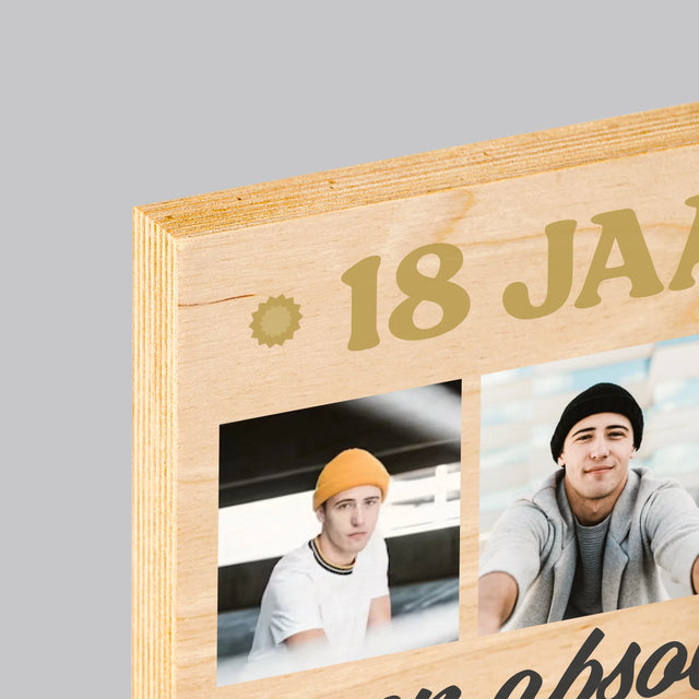 Fotocollage: 18 Jaar Een Legende Zijn - Afdruk Op Hout (Verticaal)