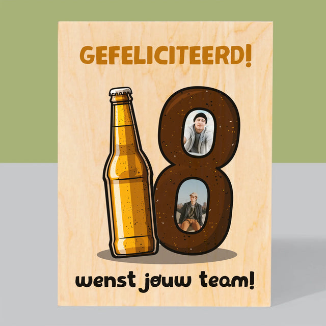 Fotocollage: 18 Pintje - Afdruk Op Hout (Verticaal)