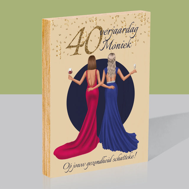 Karakter Schepper: 40E Verjaardag, Vriendin - Afdruk Op Hout (Verticaal)