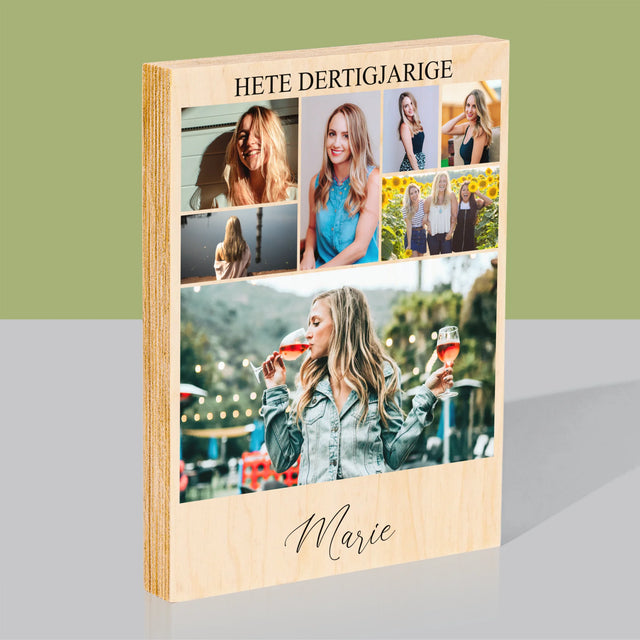 Fotocollage: Hete Dertigjarige - Afdruk Op Hout (Verticaal)