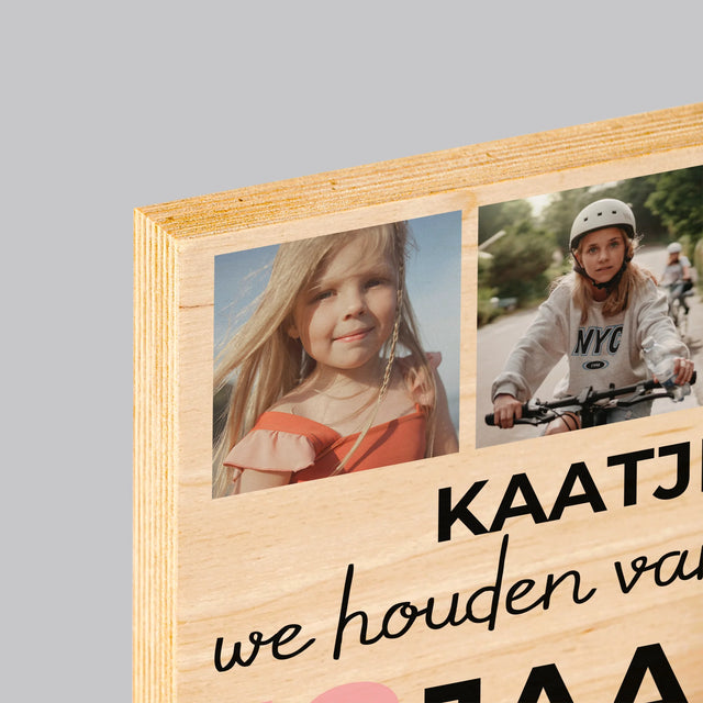 Fotocollage: We Houden Al 18 Jaar Van Je - Afdruk Op Hout (Verticaal)