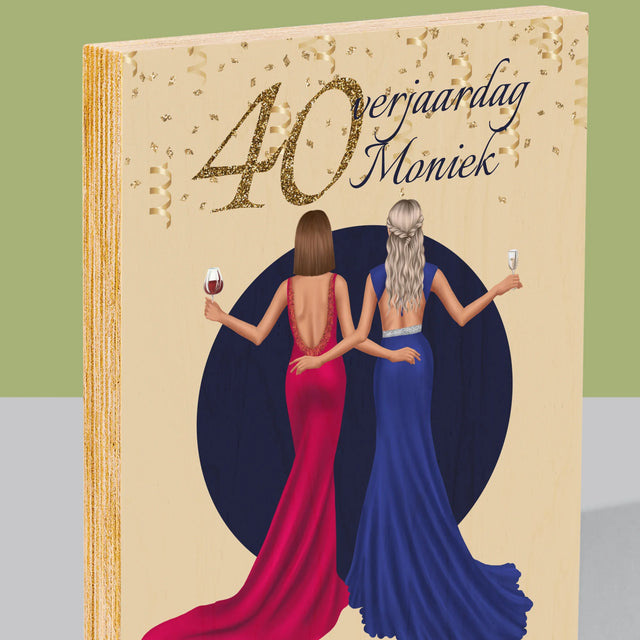 Karakter Schepper: 40E Verjaardag, Vriendin - Afdruk Op Hout (Verticaal)