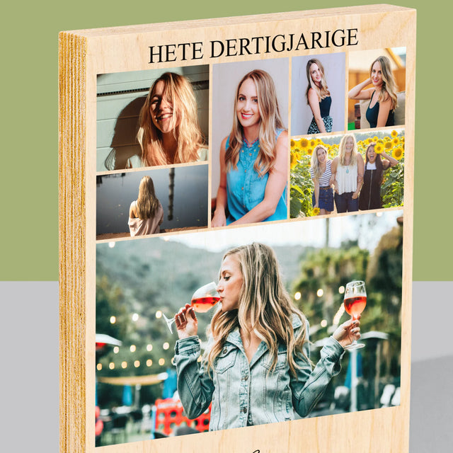 Fotocollage: Hete Dertigjarige - Afdruk Op Hout (Verticaal)