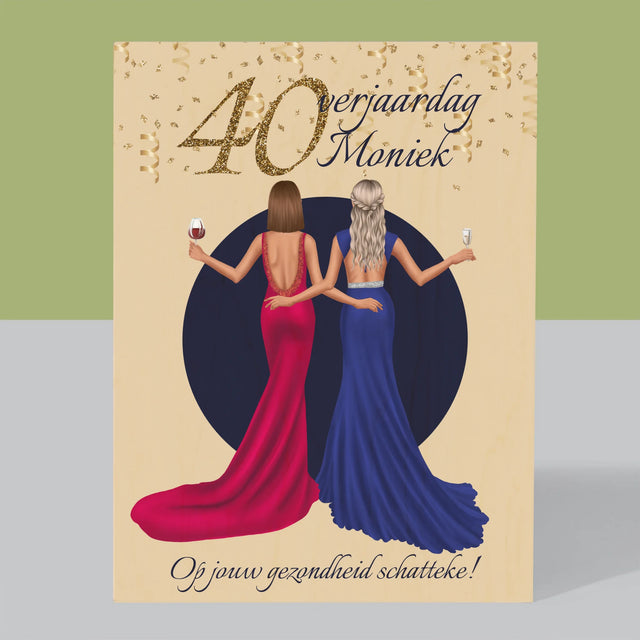 Karakter Schepper: 40E Verjaardag, Vriendin - Afdruk Op Hout (Verticaal)