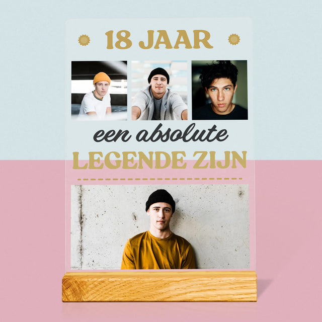 Fotocollage: 18 Jaar Een Legende Zijn - Afdruk Op Acrylglas (Verticaal)
