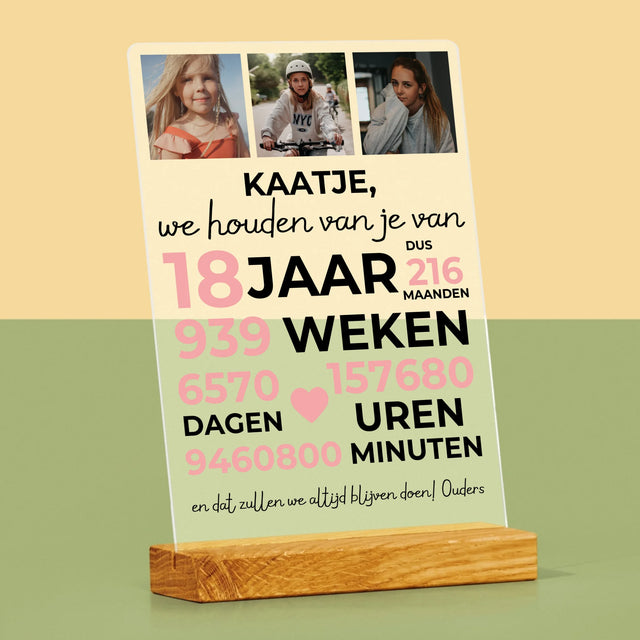Fotocollage: We Houden Al 18 Jaar Van Je - Afdruk Op Acrylglas (Verticaal)