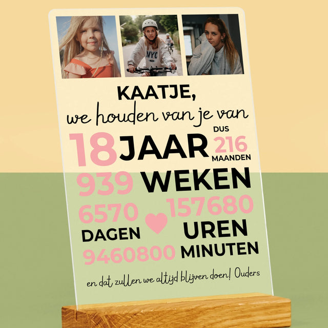Fotocollage: We Houden Al 18 Jaar Van Je - Afdruk Op Acrylglas (Verticaal)