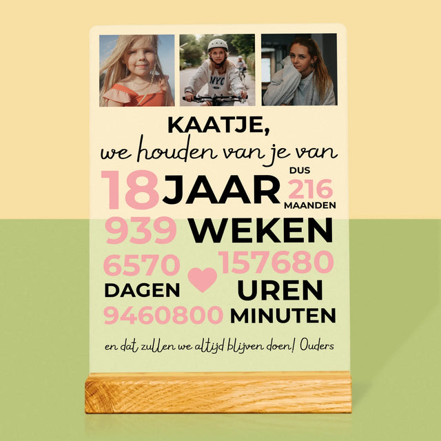 Fotocollage: We Houden Al 18 Jaar Van Je - Afdruk Op Acrylglas (Verticaal)