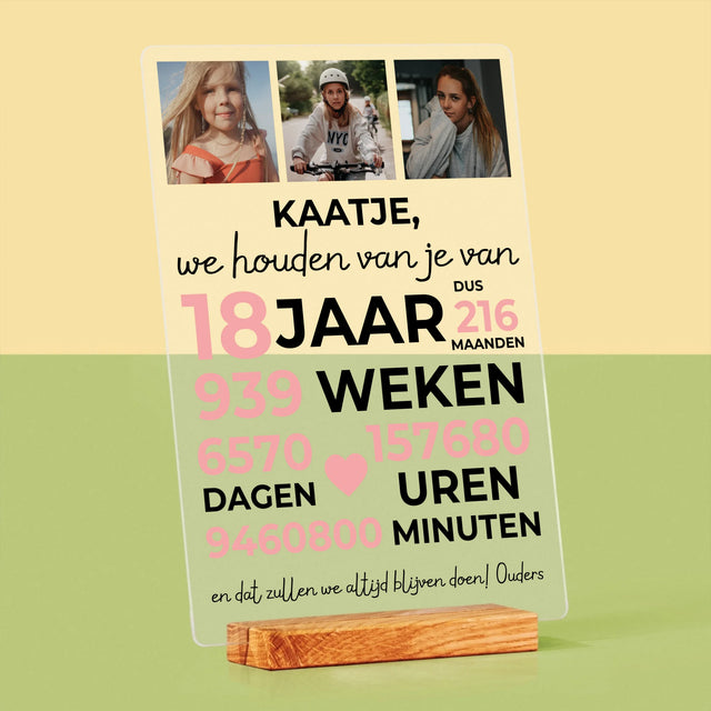 Fotocollage: We Houden Al 18 Jaar Van Je - Afdruk Op Acrylglas (Verticaal)