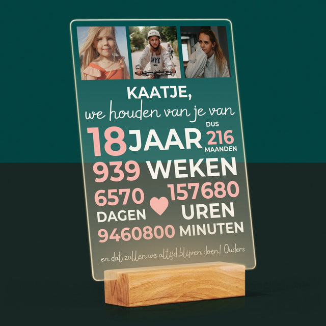 Fotocollage: We Houden Al 18 Jaar Van Je - Afdruk Op Acrylglas (Verticaal)