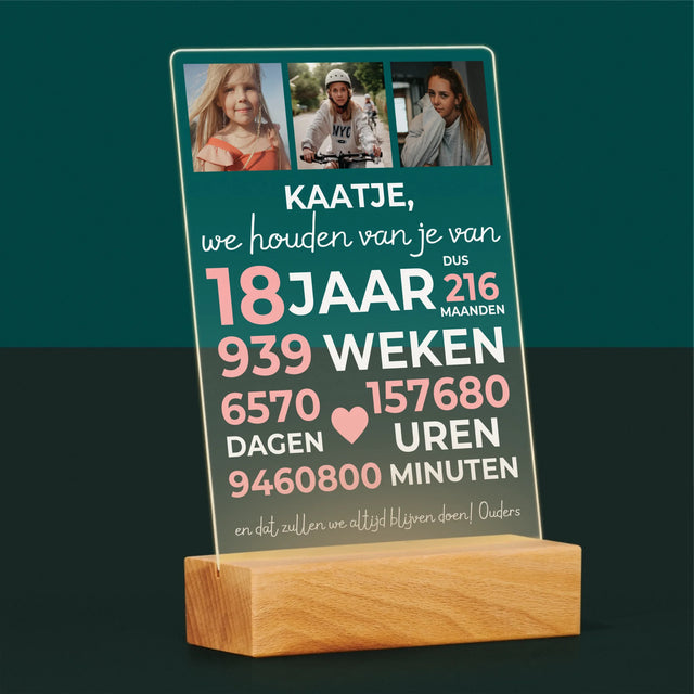 Fotocollage: We Houden Al 18 Jaar Van Je - Afdruk Op Acrylglas (Verticaal)