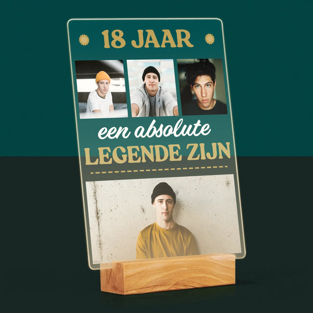 Fotocollage: 18 Jaar Een Legende Zijn - Afdruk Op Acrylglas (Verticaal)