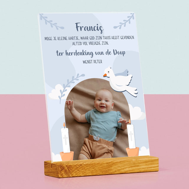 Foto En Handtekening: Wensen, Ter Herdenking Van De Doop - Afdruk Op Acrylglas (Verticaal)