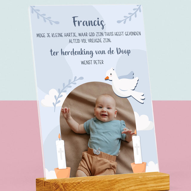 Foto En Handtekening: Wensen, Ter Herdenking Van De Doop - Afdruk Op Acrylglas (Verticaal)