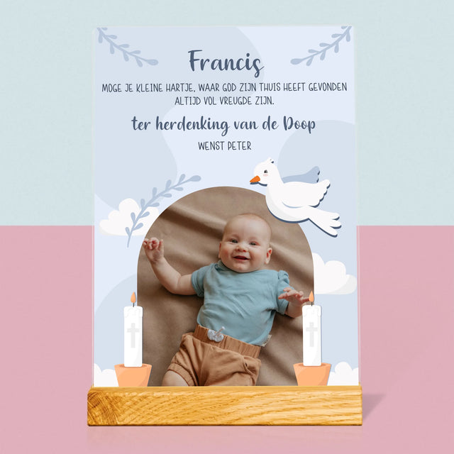 Foto En Handtekening: Wensen, Ter Herdenking Van De Doop - Afdruk Op Acrylglas (Verticaal)