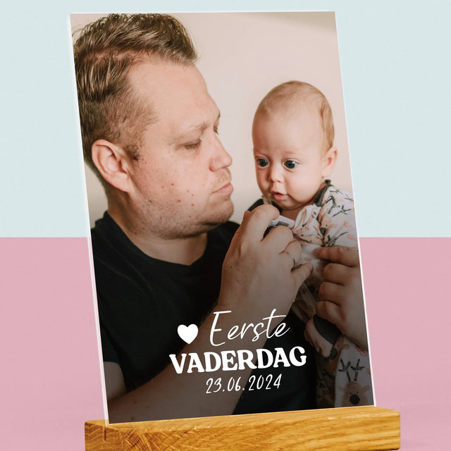 Foto En Handtekening: Eerste Vaderdag - Afdruk Op Acrylglas (Verticaal)