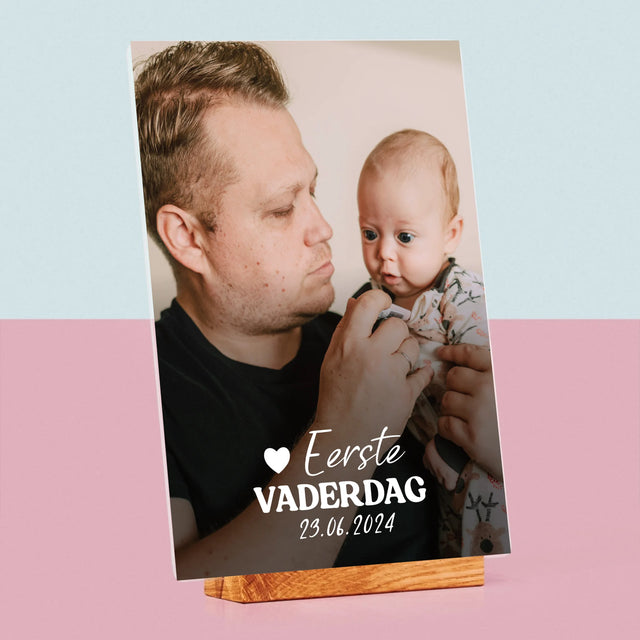 Foto En Handtekening: Eerste Vaderdag - Afdruk Op Acrylglas (Verticaal)