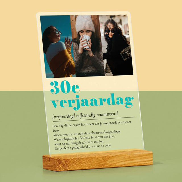 Fotocollage: 30E Verjaardag Definitie - Afdruk Op Acrylglas (Verticaal)