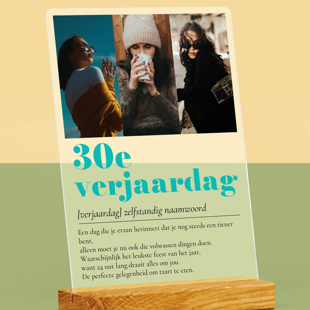 Fotocollage: 30E Verjaardag Definitie - Afdruk Op Acrylglas (Verticaal)