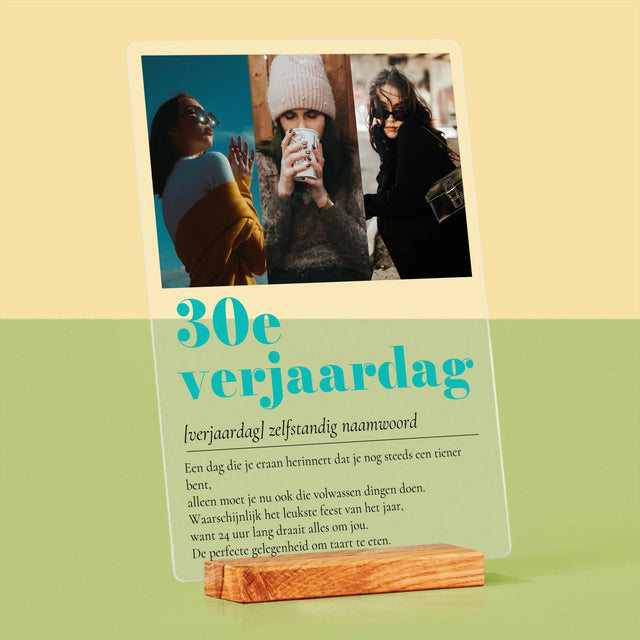 Fotocollage: 30E Verjaardag Definitie - Afdruk Op Acrylglas (Verticaal)