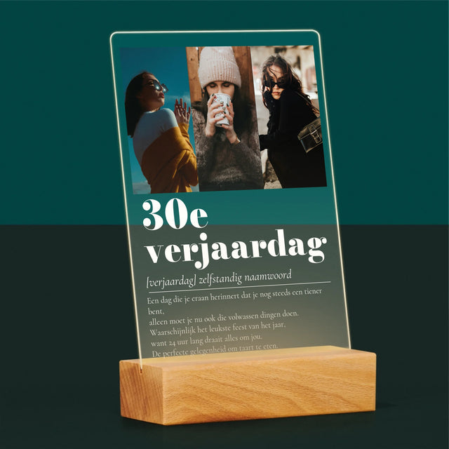 Fotocollage: 30E Verjaardag Definitie - Afdruk Op Acrylglas (Verticaal)