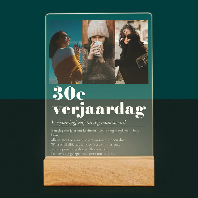 Fotocollage: 30E Verjaardag Definitie - Afdruk Op Acrylglas (Verticaal)
