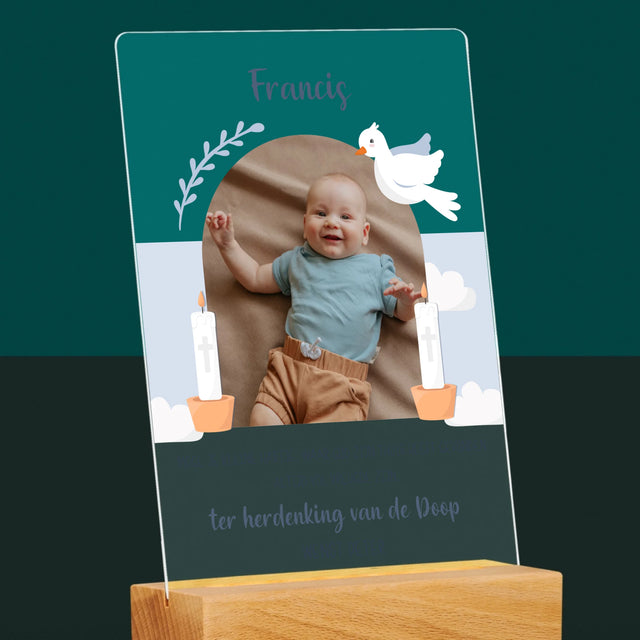 Foto En Handtekening: Wensen, Ter Herdenking Van De Doop - Afdruk Op Acrylglas (Verticaal)