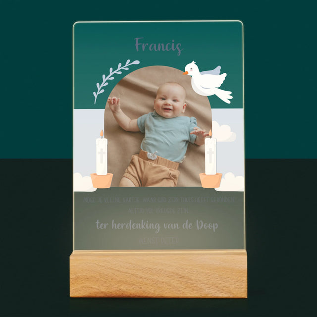 Foto En Handtekening: Wensen, Ter Herdenking Van De Doop - Afdruk Op Acrylglas (Verticaal)