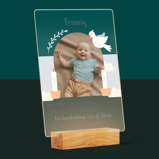 Foto En Handtekening: Wensen, Ter Herdenking Van De Doop - Afdruk Op Acrylglas (Verticaal)