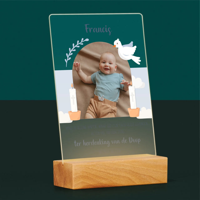 Foto En Handtekening: Wensen, Ter Herdenking Van De Doop - Afdruk Op Acrylglas (Verticaal)