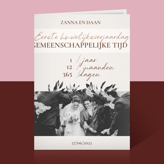 Foto En Handtekening: Eerste Huwelijksverjaardag - Wenskaart