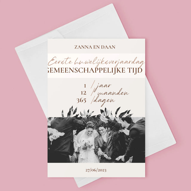 Foto En Handtekening: Eerste Huwelijksverjaardag - Wenskaart