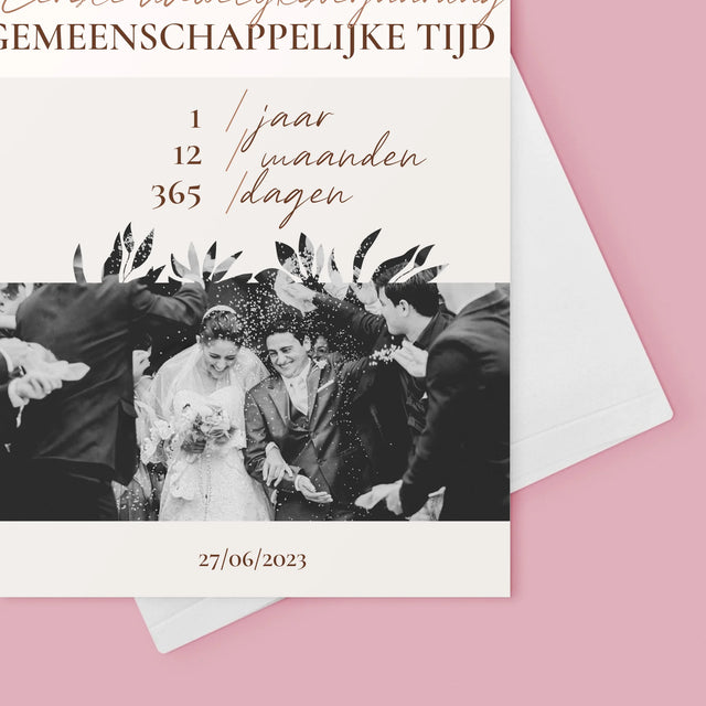 Foto En Handtekening: Eerste Huwelijksverjaardag - Wenskaart