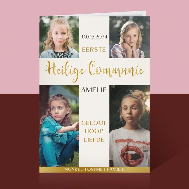 Fotocollage: Eerste Communie, Kruis - Wenskaart