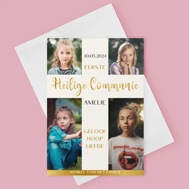 Fotocollage: Eerste Communie, Kruis - Wenskaart