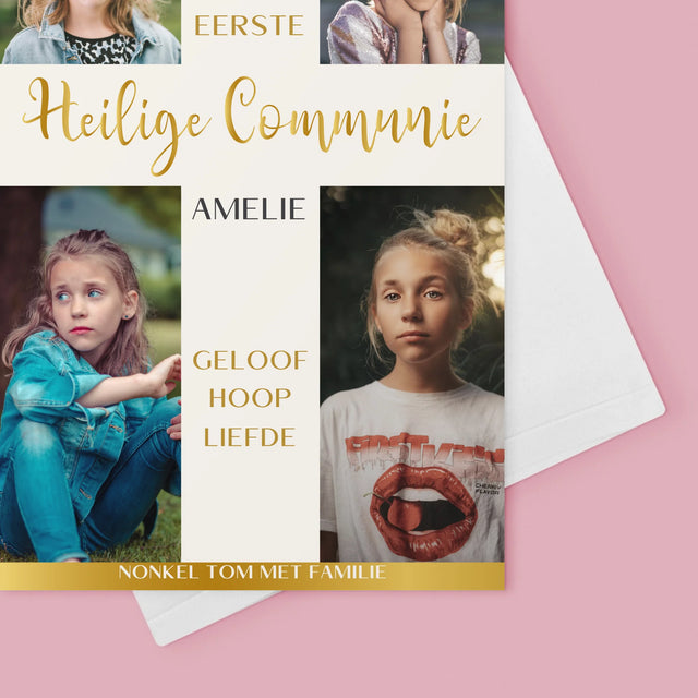 Fotocollage: Eerste Communie, Kruis - Wenskaart