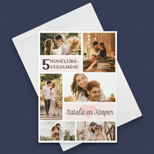 Fotocollage: 5De Huwelijksverjaardag - Wenskaart