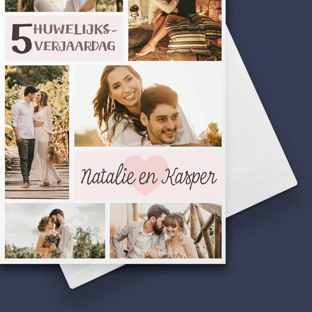 Fotocollage: 5De Huwelijksverjaardag - Wenskaart