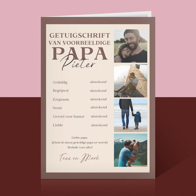 Fotocollage: Getuigschrift Van Voorbeeldige Papa - Wenskaart