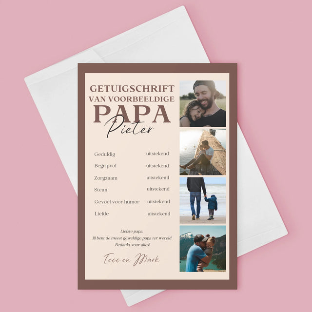 Fotocollage: Getuigschrift Van Voorbeeldige Papa - Wenskaart