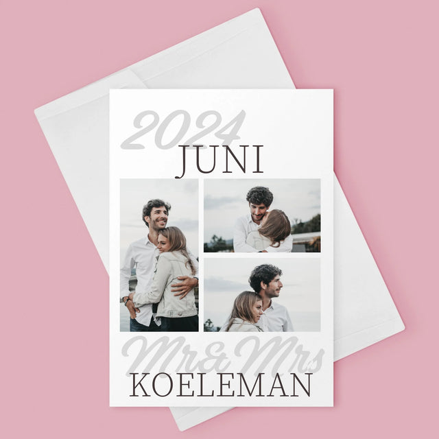 Fotocollage: Mr&Mrs Datum - Wenskaart