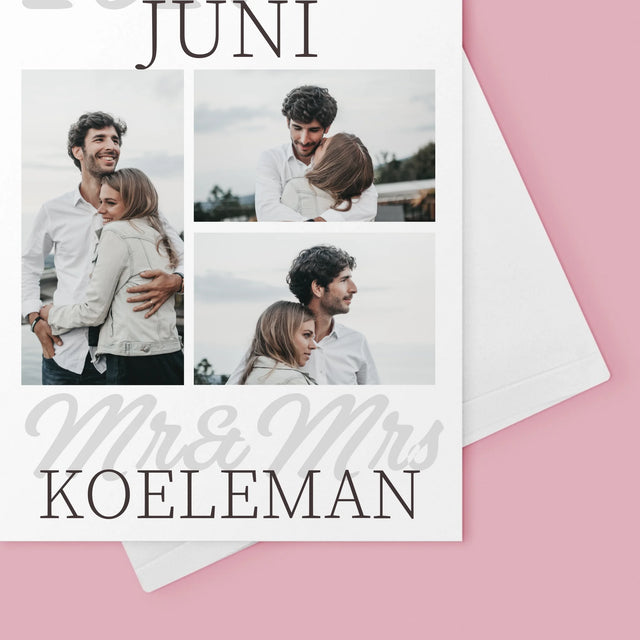 Fotocollage: Mr&Mrs Datum - Wenskaart