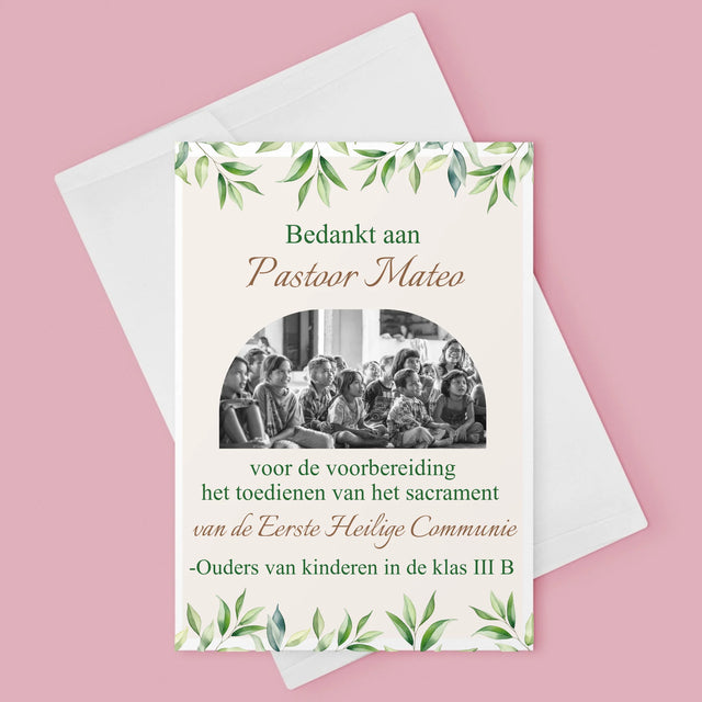 Foto En Handtekening: Bedankt Aan Passtoor, Communnie
- Wenskaart