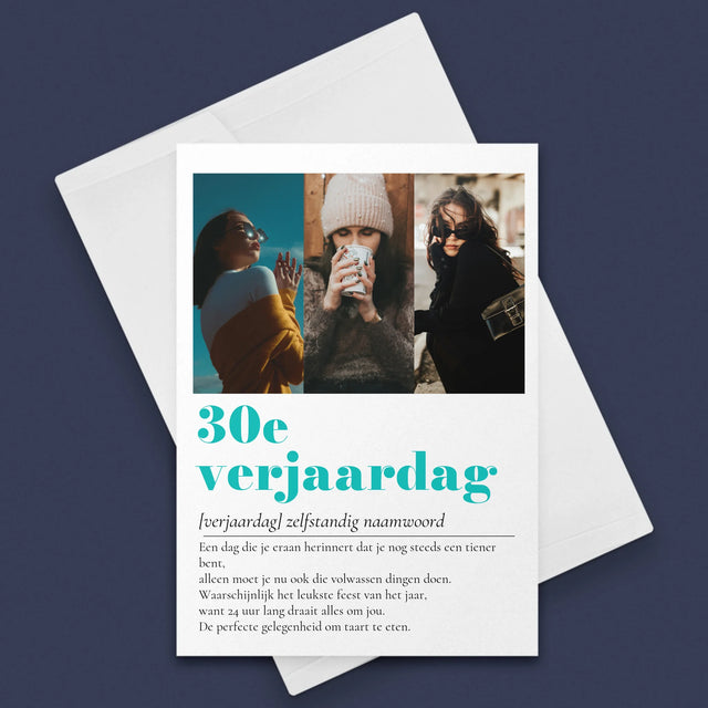 Fotocollage: 30E Verjaardag Definitie - Wenskaart
