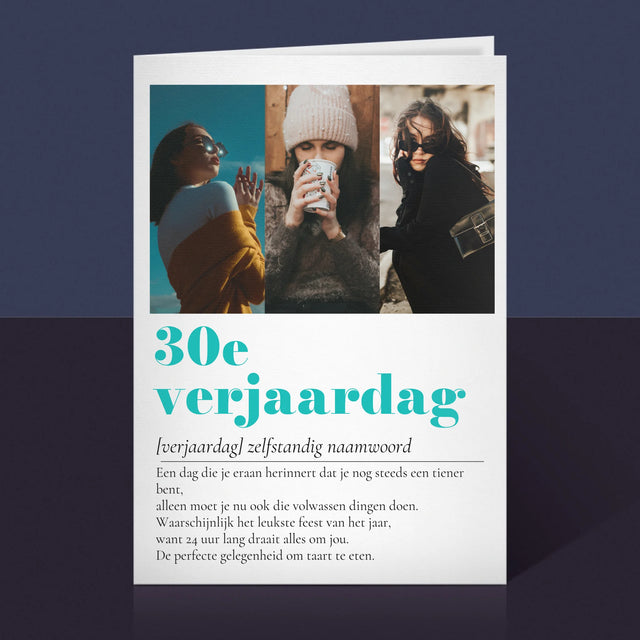 Fotocollage: 30E Verjaardag Definitie - Wenskaart