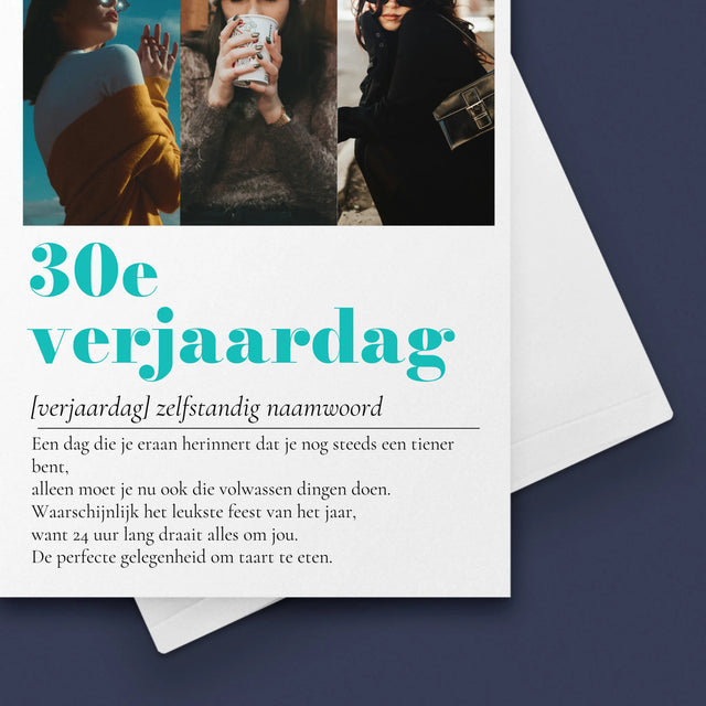 Fotocollage: 30E Verjaardag Definitie - Wenskaart