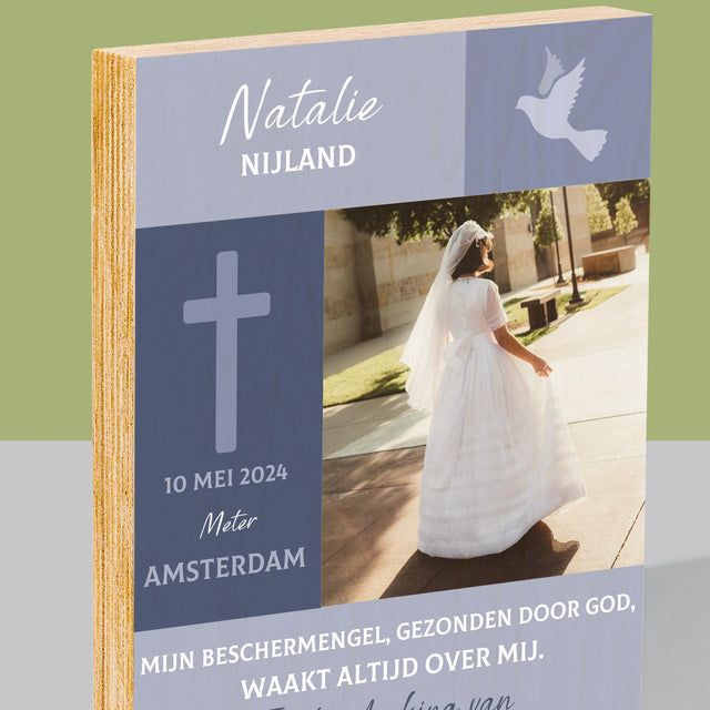 Foto En Handtekening: Communie, Beschermengel - Afdruk Op Hout (Verticaal)