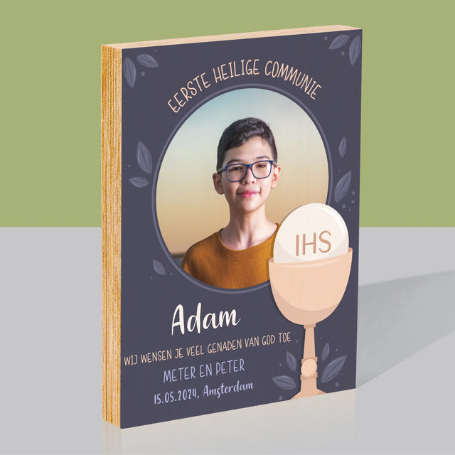 Foto En Handtekening: Eerste Heilige Communie - Afdruk Op Hout (Verticaal)